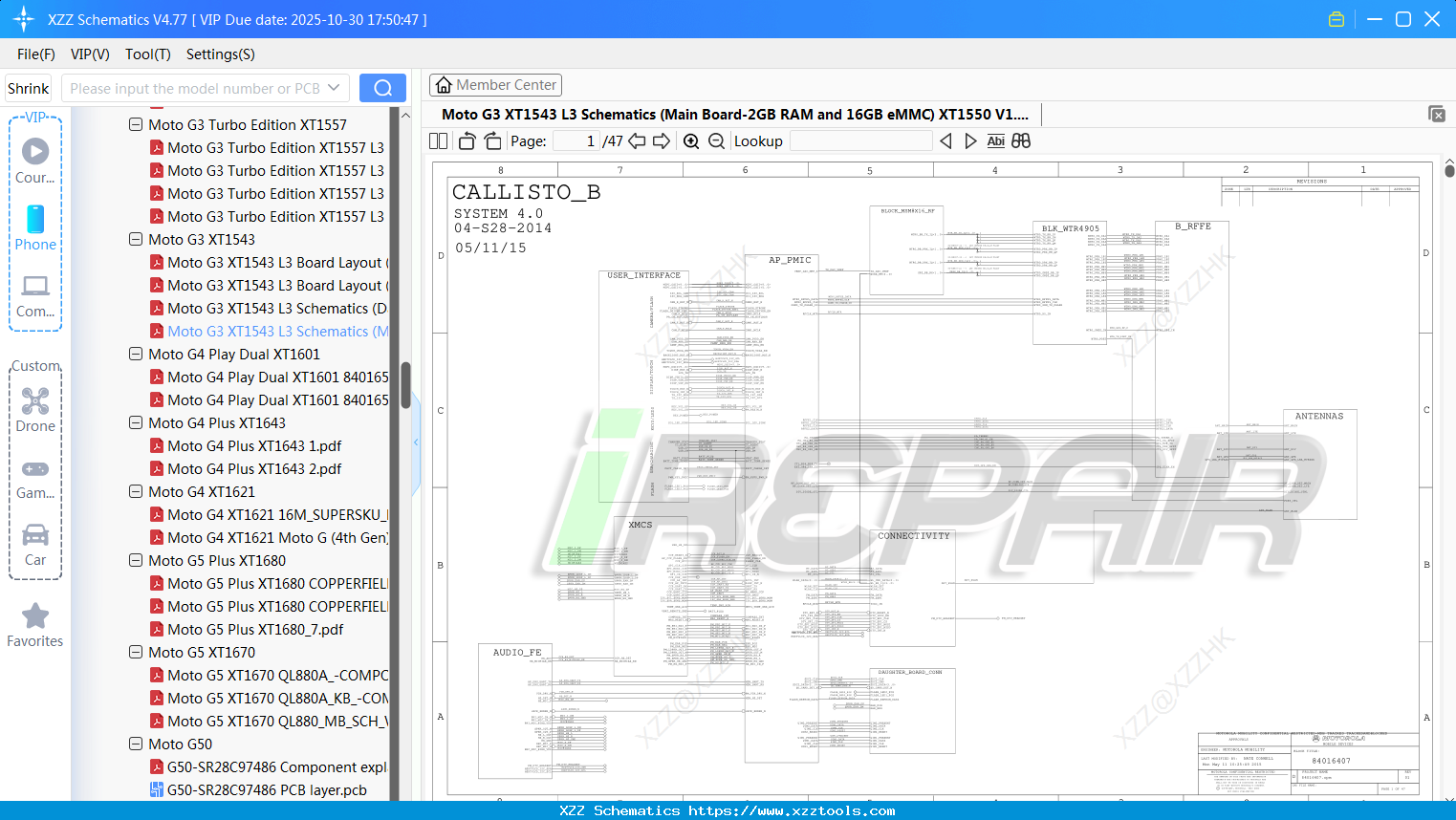 Motorola Moto G3 XT1543 L3 Schematics (Main Board-2GB RAM And 16GB EMMC) XT1550 V1.0